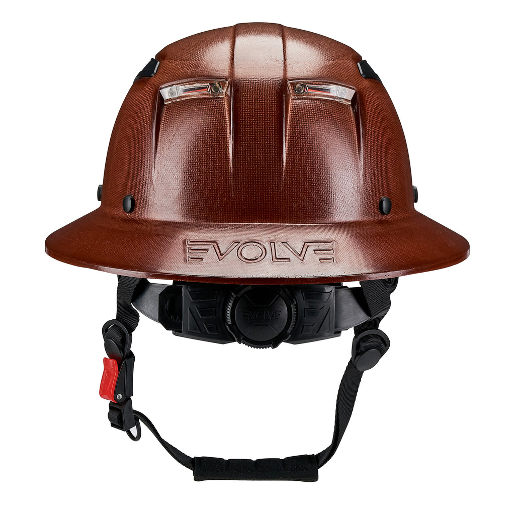 EVOLVE Brown Fiberglass Full Brim Helmet with Integrated Lights
