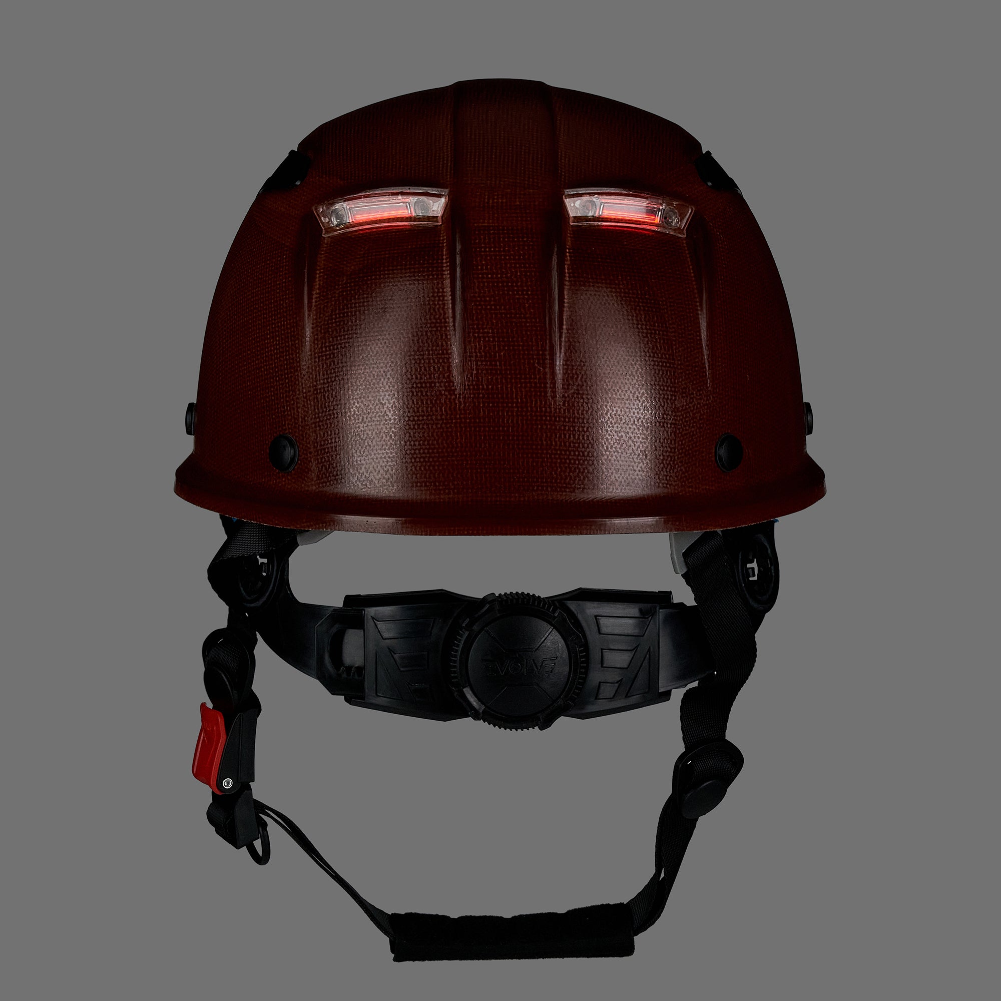 EVOLVE Brown Fiberglass Standard Brim Helmet with Integrated Lights