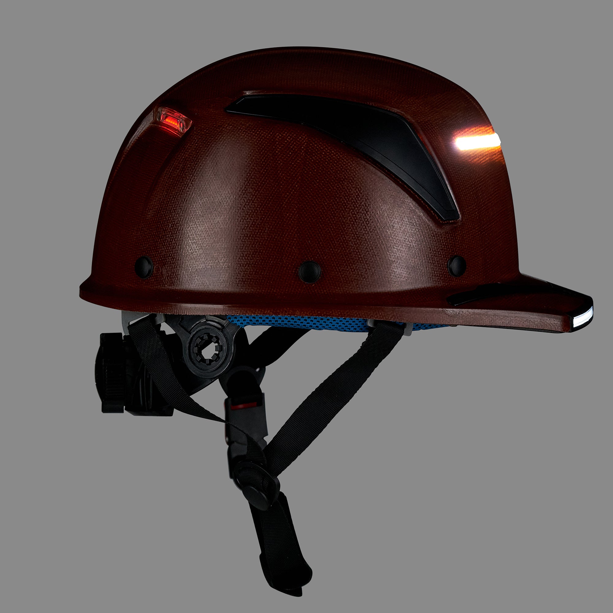 EVOLVE Brown Fiberglass Standard Brim Helmet with Integrated Lights