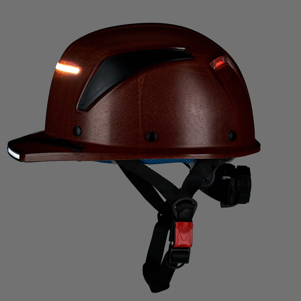 EVOLVE Brown Fiberglass Standard Brim Helmet with Integrated Lights