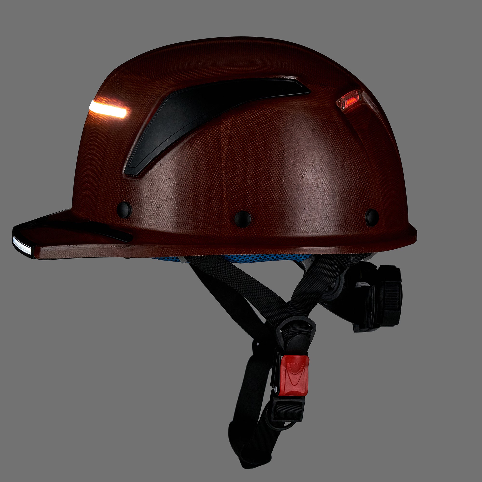 EVOLVE Brown Fiberglass Standard Brim Helmet with Integrated Lights