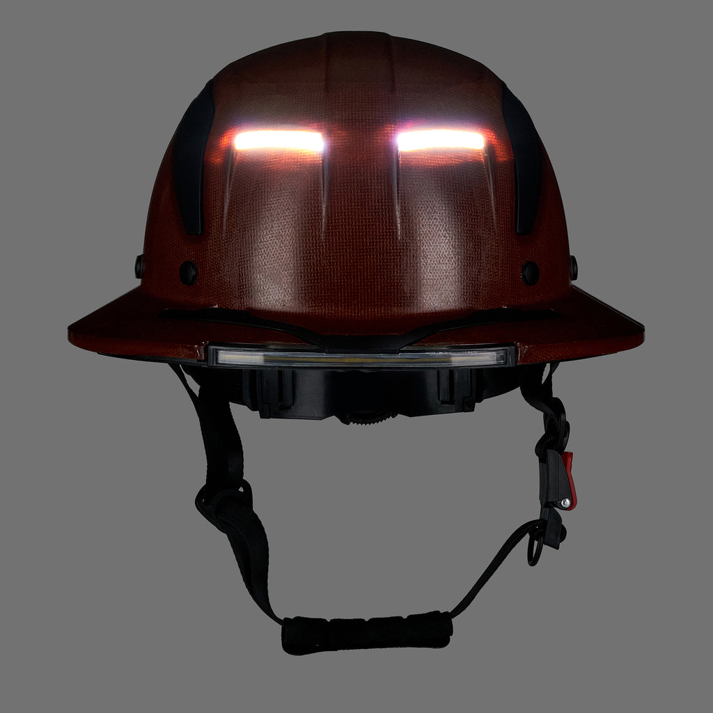 EVOLVE Brown Fiberglass Full Brim Helmet with Integrated Lights
