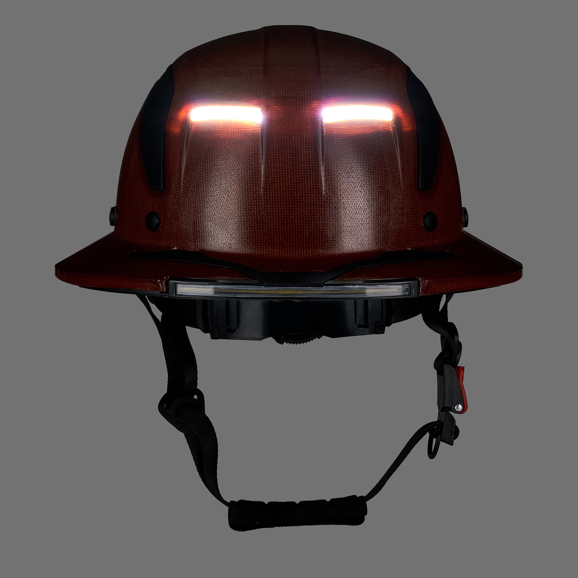 EVOLVE Brown Fiberglass Full Brim Helmet with Integrated Lights