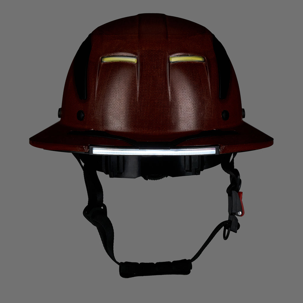 EVOLVE Brown Fiberglass Full Brim Helmet with Integrated Lights