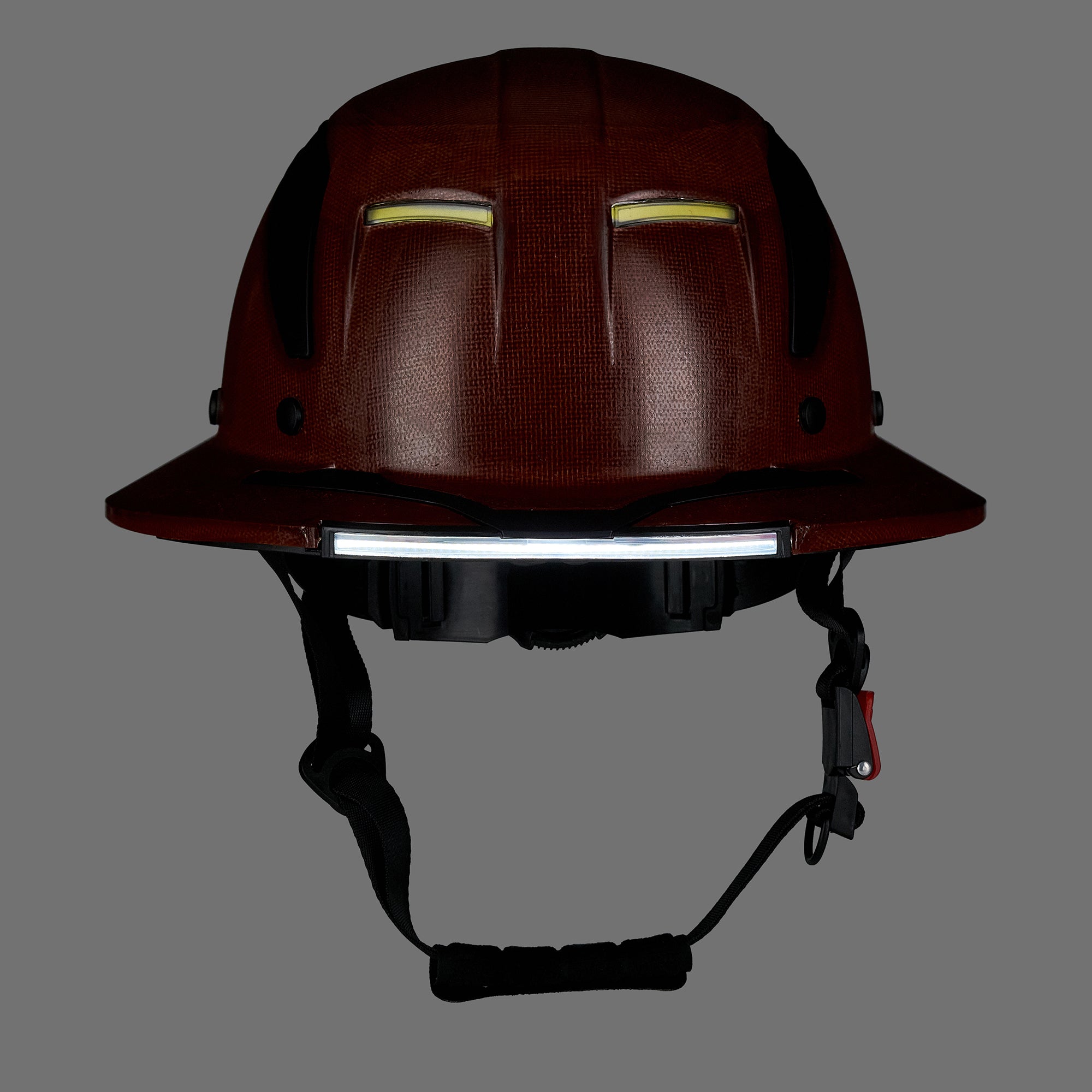 EVOLVE Brown Fiberglass Full Brim Helmet with Integrated Lights