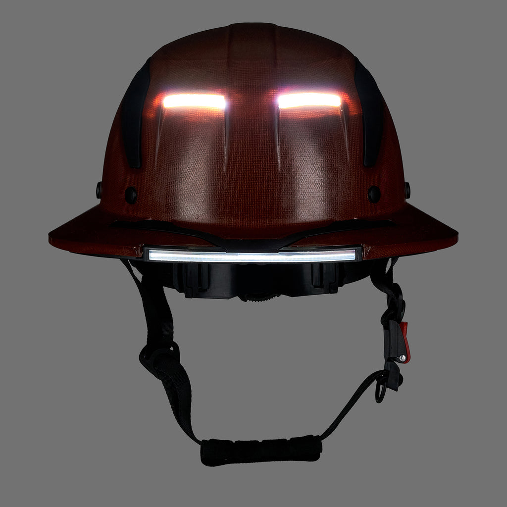 EVOLVE Brown Fiberglass Full Brim Helmet with Integrated Lights