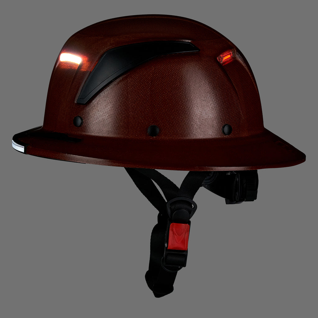EVOLVE Brown Fiberglass Full Brim Helmet with Integrated Lights
