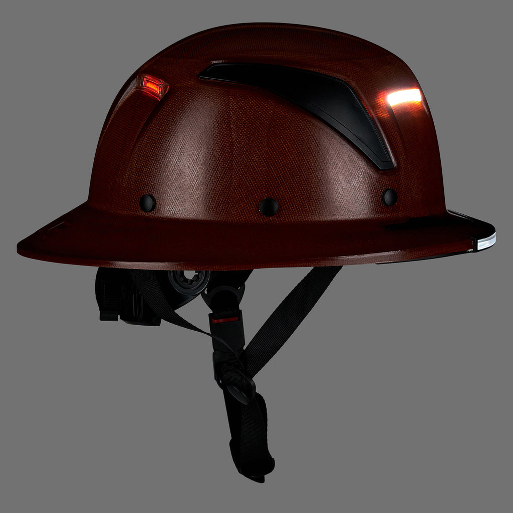 EVOLVE Brown Fiberglass Full Brim Helmet with Integrated Lights