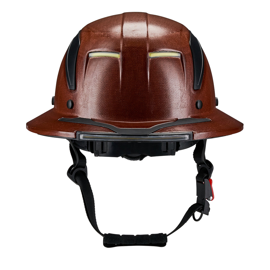 EVOLVE Brown Fiberglass Full Brim Helmet with Integrated Lights