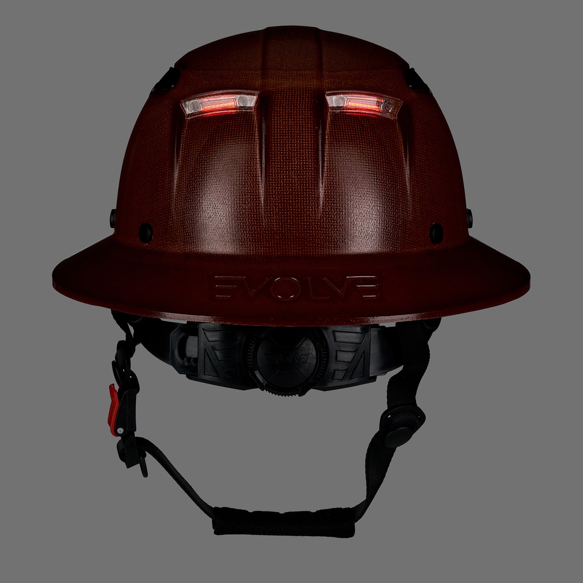 EVOLVE Brown Fiberglass Full Brim Helmet with Integrated Lights