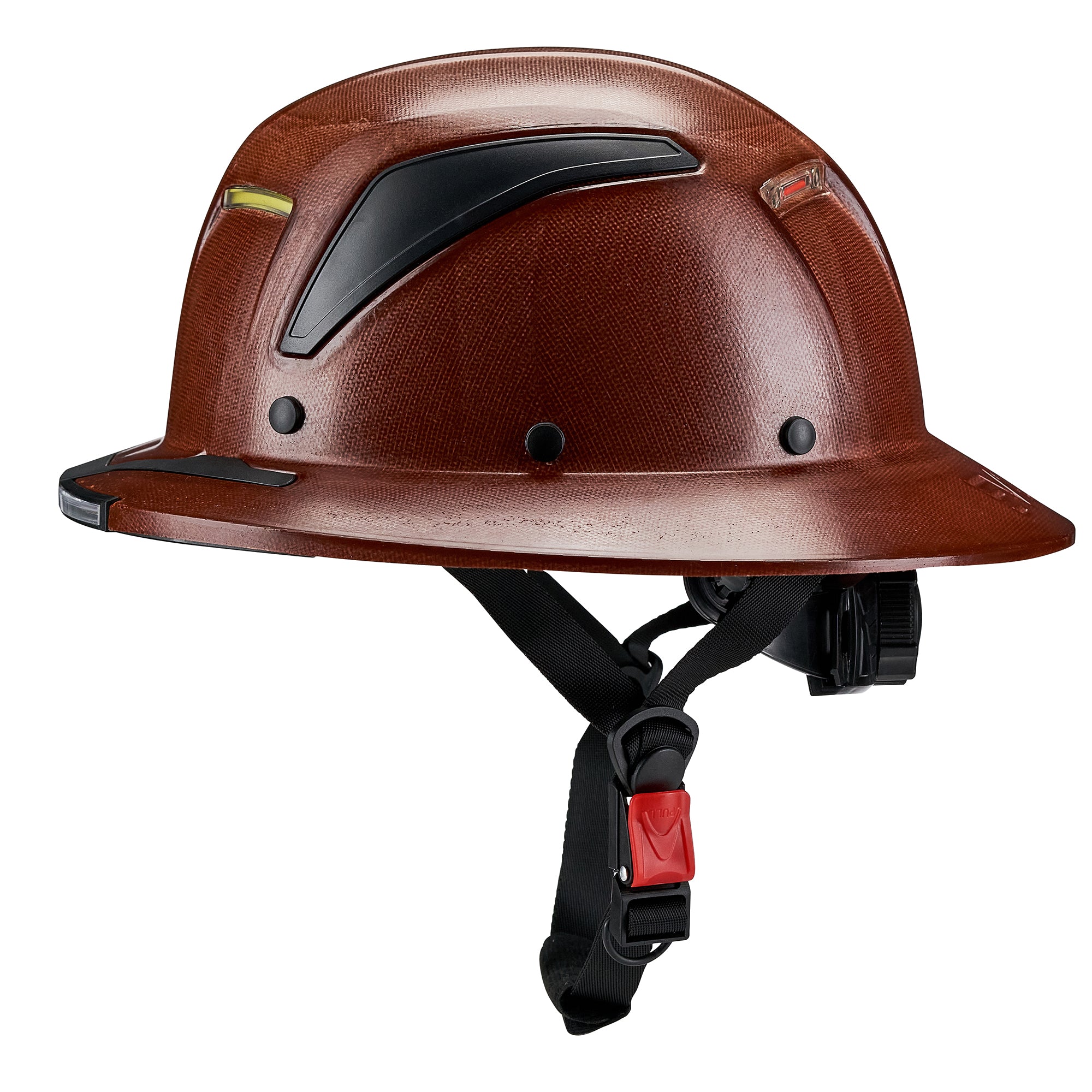 EVOLVE Brown Fiberglass Full Brim Helmet with Integrated Lights