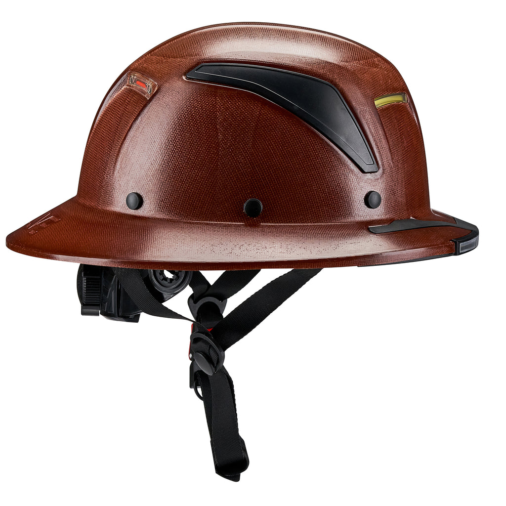 EVOLVE Brown Fiberglass Full Brim Helmet with Integrated Lights