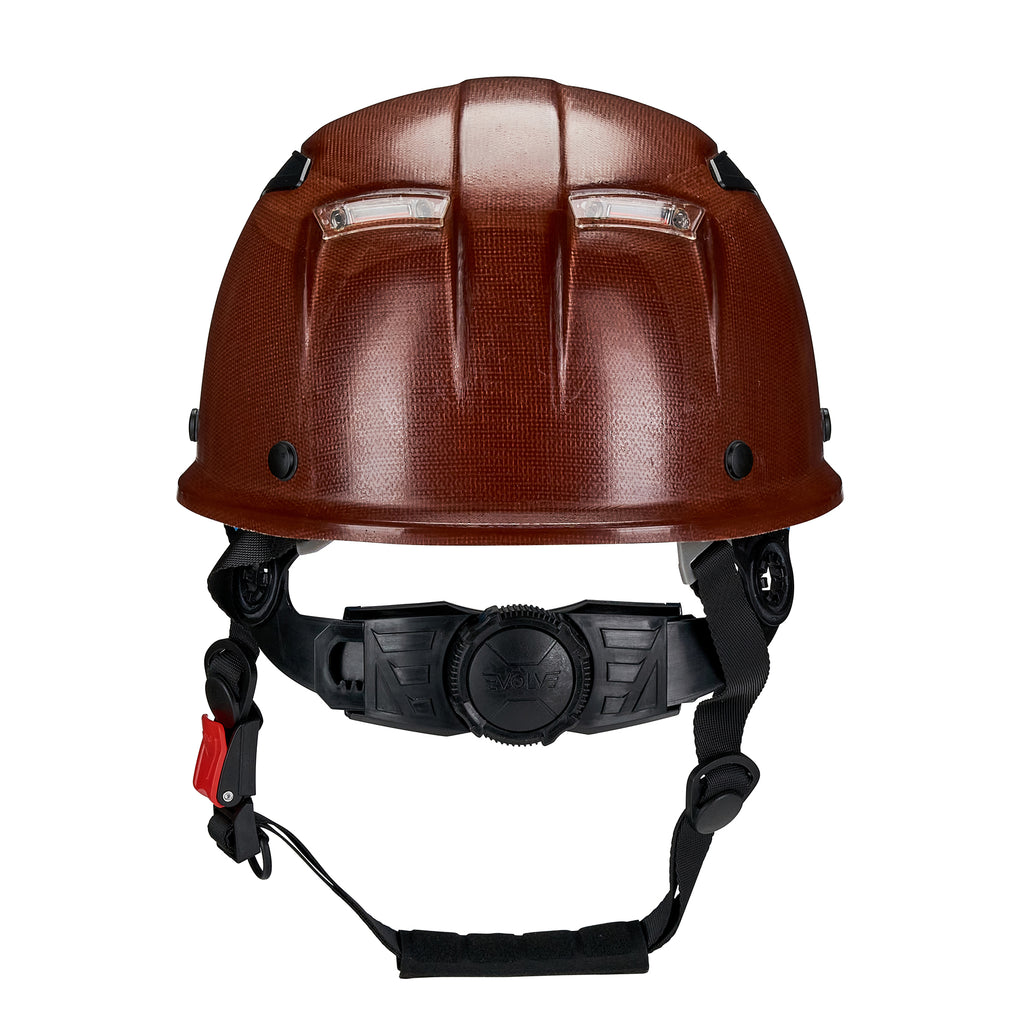 EVOLVE Brown Fiberglass Standard Brim Helmet with Integrated Lights