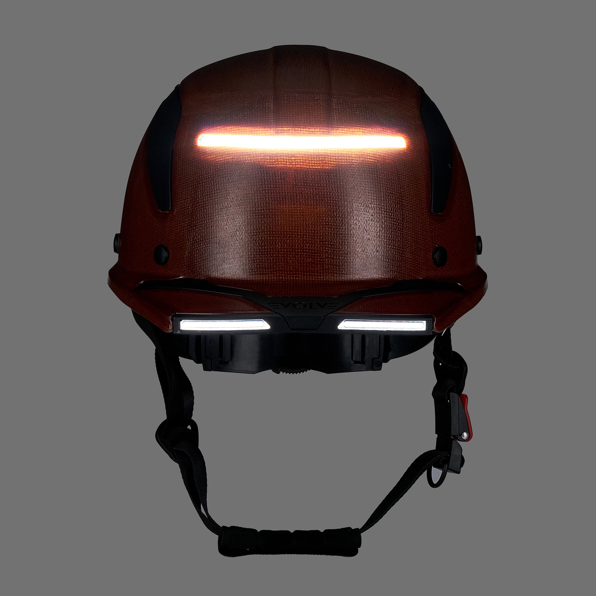 EVOLVE Brown Fiberglass Standard Brim Helmet with Integrated Lights