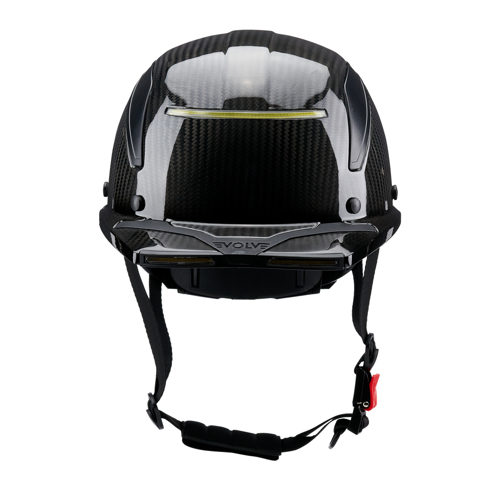 EVOLVE 3K Carbon Fiber Standard Brim Helmet with Integrated Lights