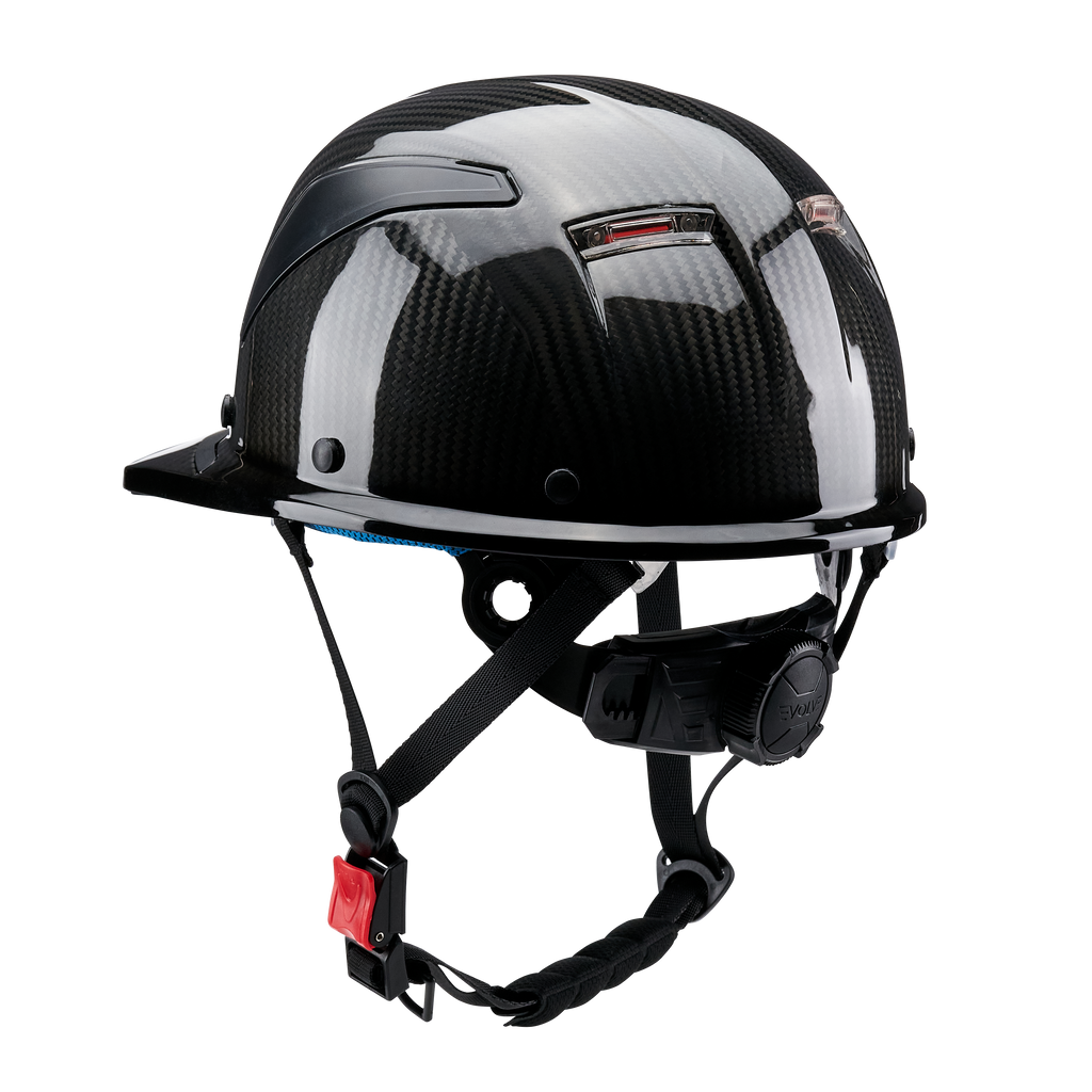 EVOLVE 3K Carbon Fiber Standard Brim Helmet with Integrated Lights