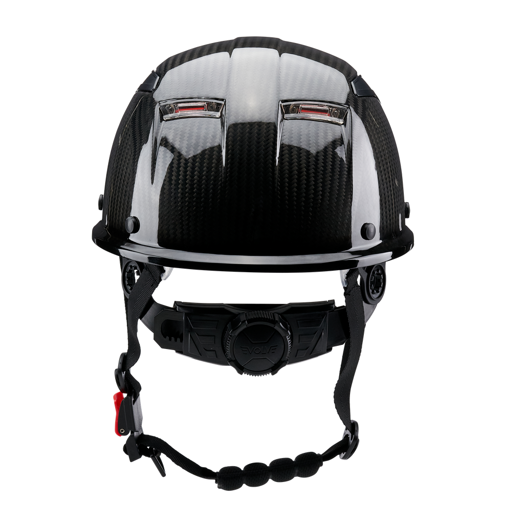 EVOLVE 3K Carbon Fiber Standard Brim Helmet with Integrated Lights