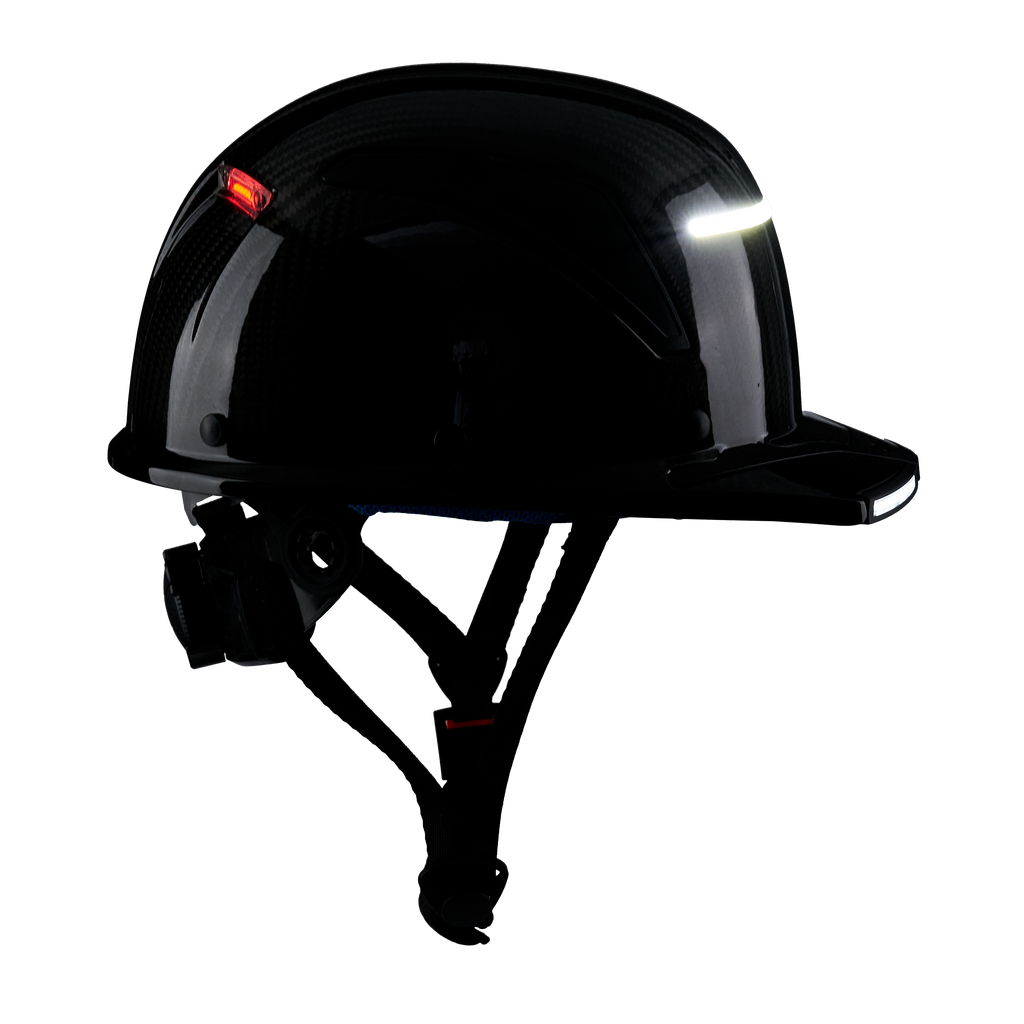 EVOLVE 3K Carbon Fiber Standard Brim Helmet with Integrated Lights