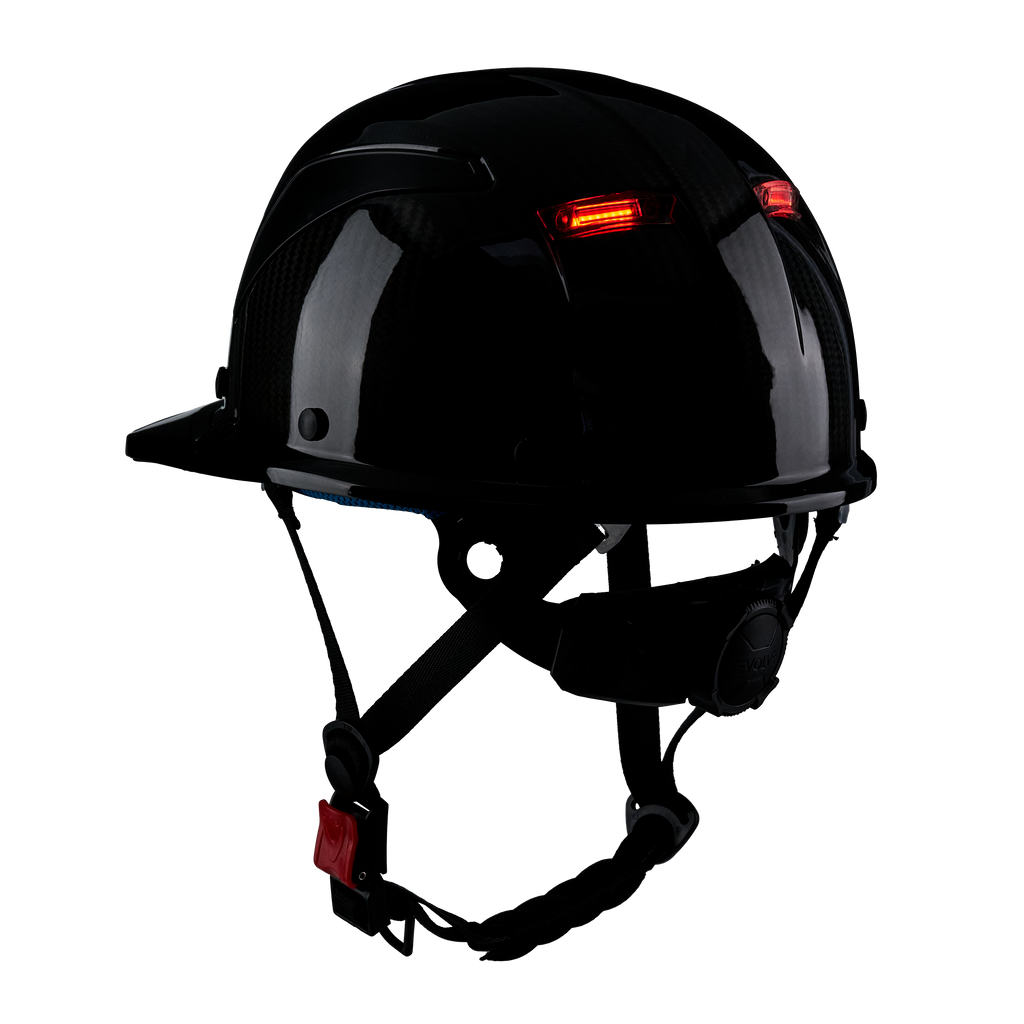 EVOLVE 3K Carbon Fiber Standard Brim Helmet with Integrated Lights
